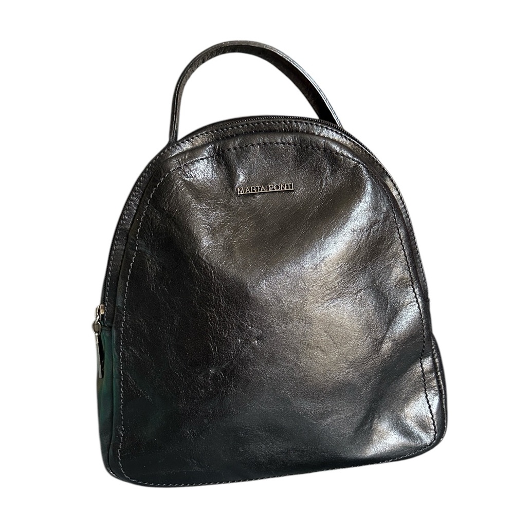 Marta Ponti Leather Backpack Purse Bag Black Two Zipper Pockets Chic Minimal Y2K